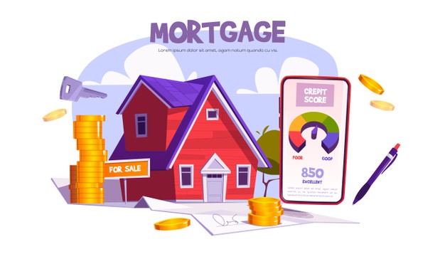Mortgage, loan for home purchase. mobile application with credit score for property buy or build. Free Vector